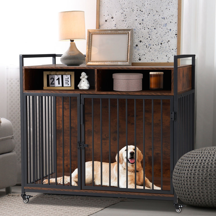 Tucker Murphy Pet Large Dog Crate Furniture Heavy Duty Dog Cages For Medium Small Dogs Indoor Super Sturdy Large Dog Kennel With Wheels Storage